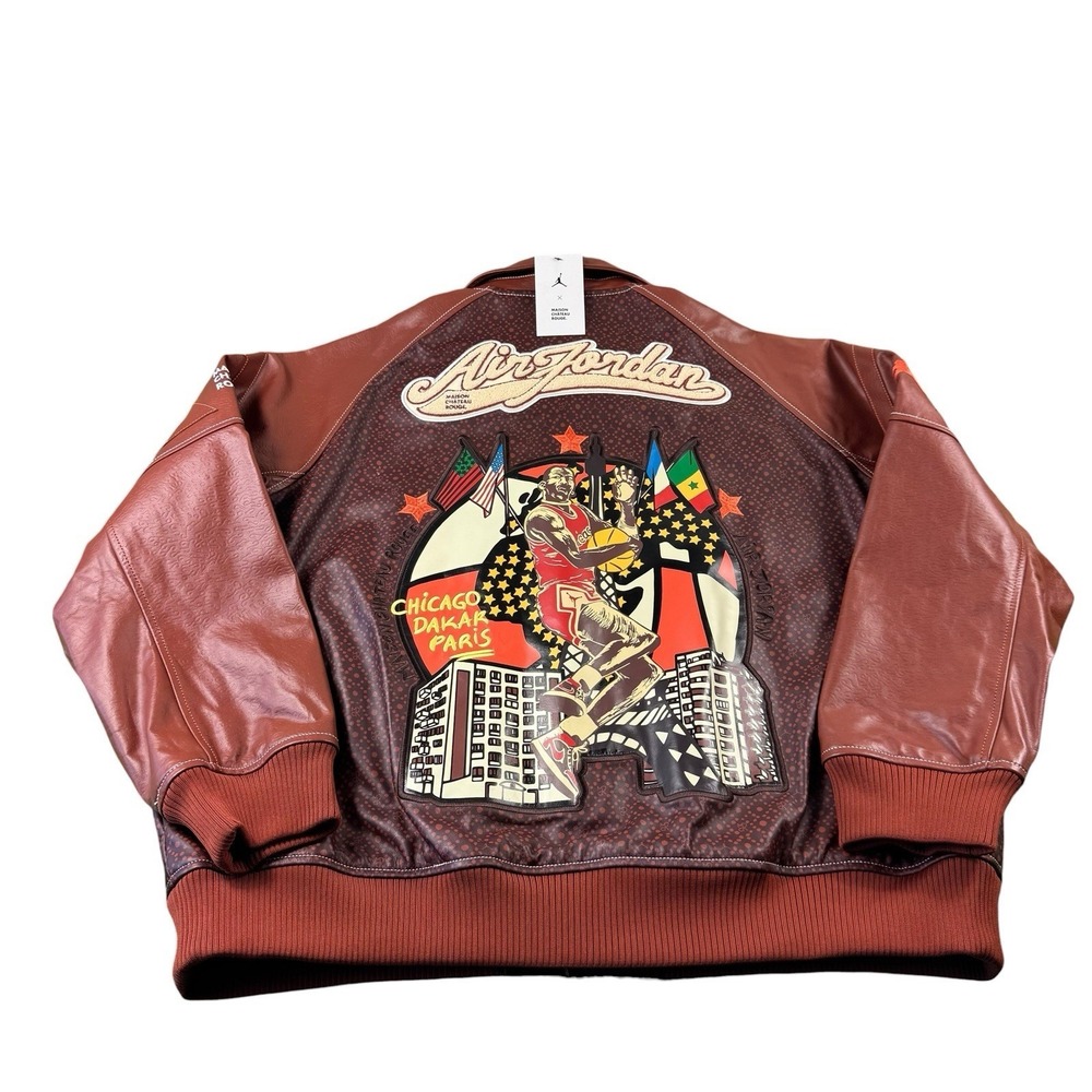 Air Jordan Maison Chateau Rouge Leather Flight Jacket Brown Basalt 2XL NWR